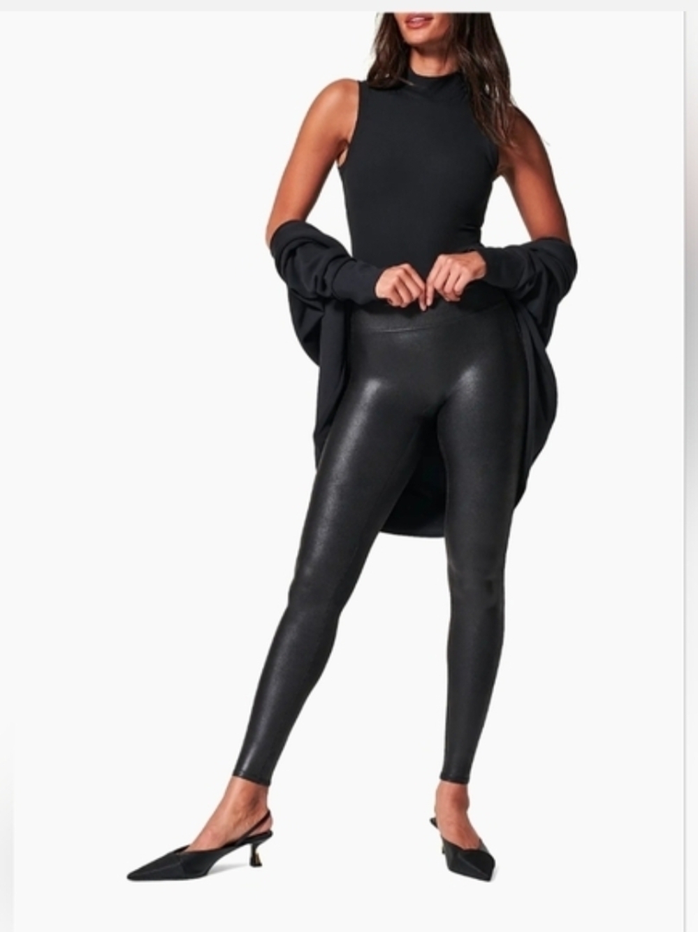 SPANX Faux Leather Leggings Black, Womens Medium Stretch - Picture 2 of 12